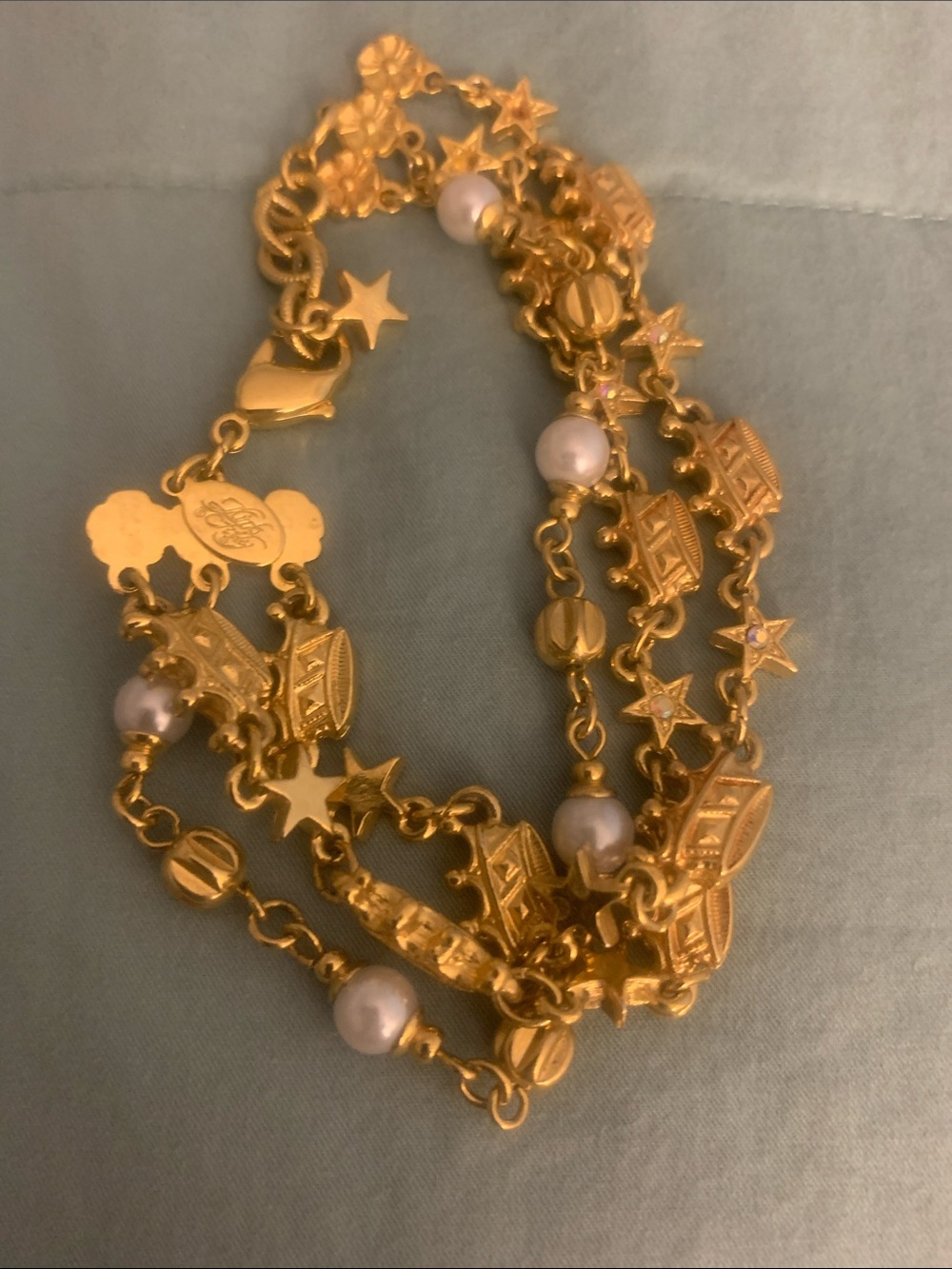 Kirks Folly Gold Star & Pearl Multi-Chain Bracelet - Designer